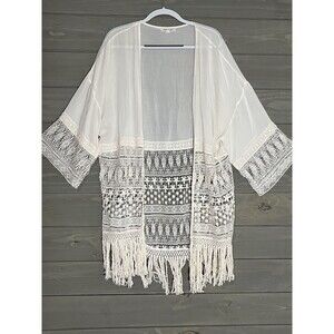 Taylor & Sage Lace Crocheted Boho Cardigan S  Boho Cottagecore Coquette Fringe